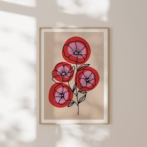 Poppies Wall Print, Botanical Art Digital, Wall Decor, Aesthetic Art, Abstract Botanical Poster, Floral Illustration, Poppies Printable Art