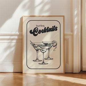 Arte mural de carrito de bar, póster de cócteles retro, arte mural moderno, impresión de cocina moderna, arte imprimible de bebidas, impresión de cócteles negros, descarga digital