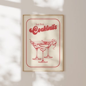 Bar Cart Wall Art, Retro Cocktail Poster, Modna sztuka ścienna, Nowoczesny wydruk kuchenny, Wydrukowana sztuka drinków, Wydruk koktajlowy, Pobieranie cyfrowe
