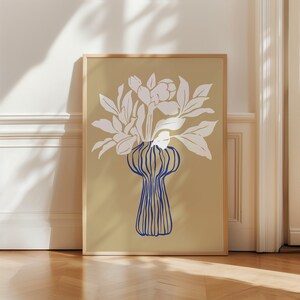 Impresión de jarrón abstracto, arte mural botánico, póster floral imprimible, impresión en colores neutros, arte mural moderno para galería, descarga instantánea