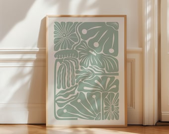 Moody Botanical Art Print, Sage Green Poster, Abstract Art, Boho Floral Print, Modern Wall Art, Living Room Wall Decor, Digital Art