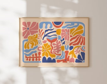 Retro Botanical Print: Colorful Abstract Floral Wall Art (Digital Download)