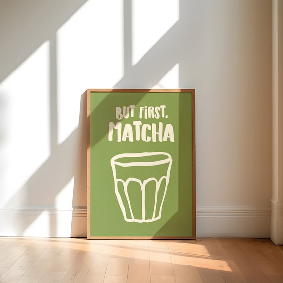 Matcha Latte Print, Digital Download, Modern Kitchen Wall Art, Matcha Poster, Coffee Bar Decor, Tea Lovers Poster, Trendy Printable Wall Art