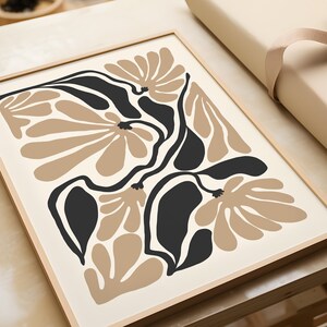 Boho abstrakt blomtryck, svartbeige blommig väggkonst, vintage konsttryck, boho utskrivbar konst, botanisk affisch, digital nedladdning bild 4