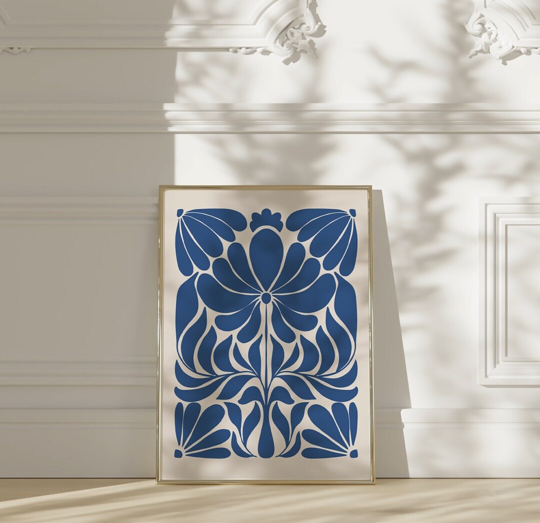 Norway Folk Art, Navy Blue Wall Art, Digital Print, Scandinavian Folk