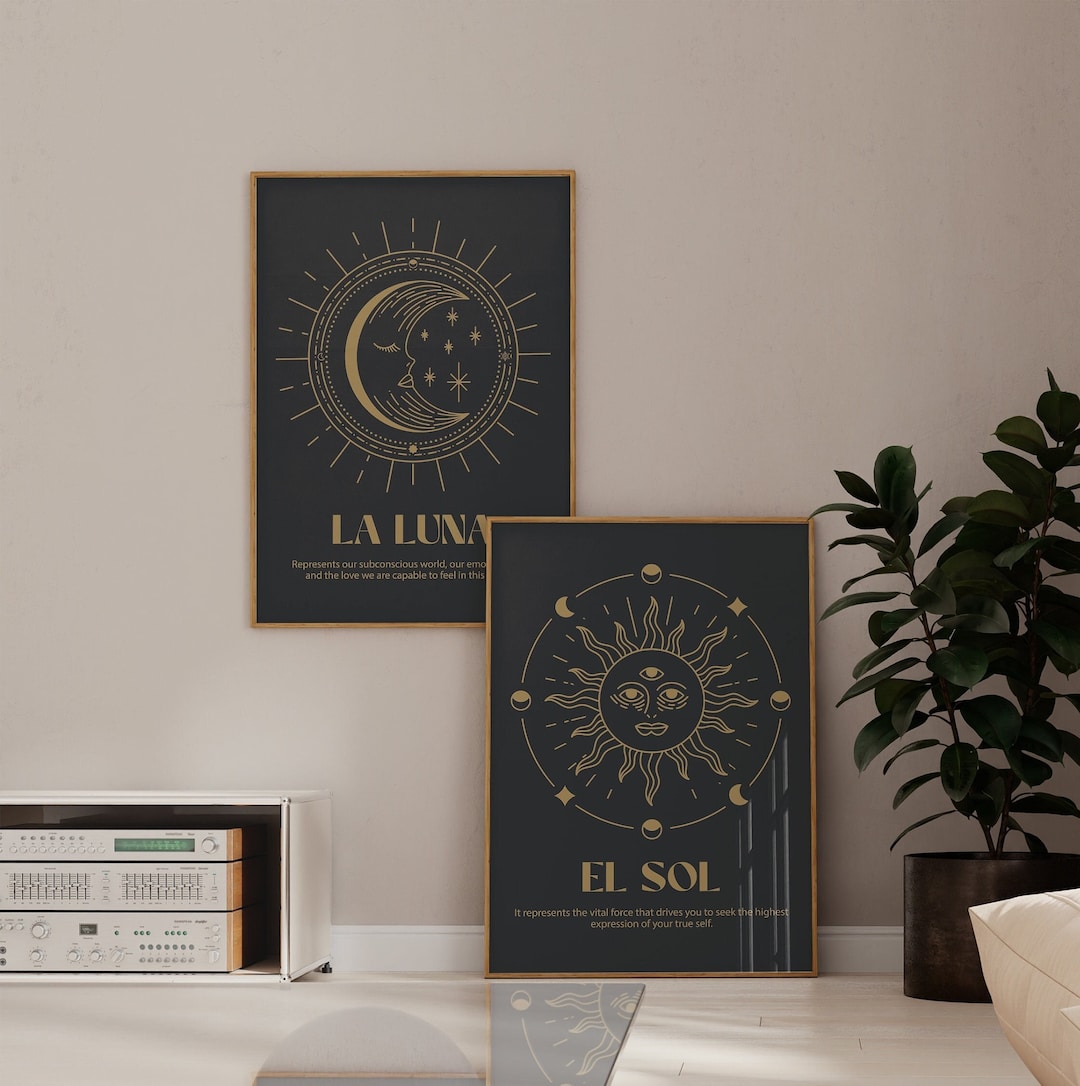Sun and Moon Art Prints Set, Mid Century Decor, Sun Print, Moon Print ...
