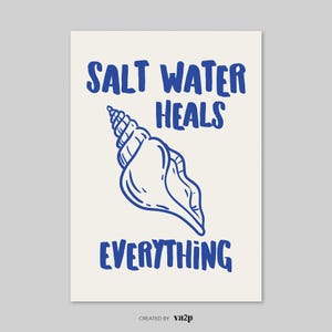 Salt Water Heals Everything Print, Digital Art, Blue Seashell Art Print, Blue Wall Art, Coastal Aesthetic Print, Mediterranean Summer Poster image 10