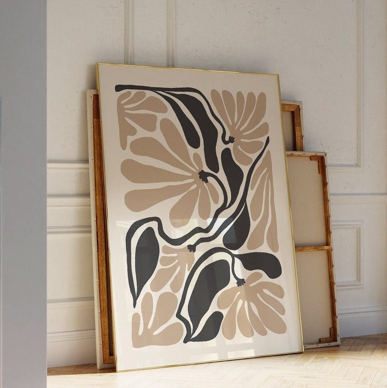 Boho abstrakt blomtryck, svartbeige blommig väggkonst, vintage konsttryck, boho utskrivbar konst, botanisk affisch, digital nedladdning bild 9
