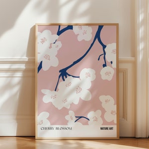 桜の壁プリント、ピンクの抽象的な花柄、日本の植物の壁アート、ミニマリストの部屋の装飾、子供部屋の装飾、印刷可能なアート