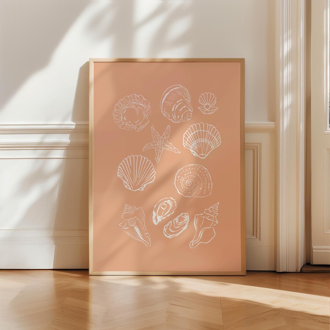 Seashells Print, Digital Art Download, Coastal Wall Art, Peach Wall Art ...