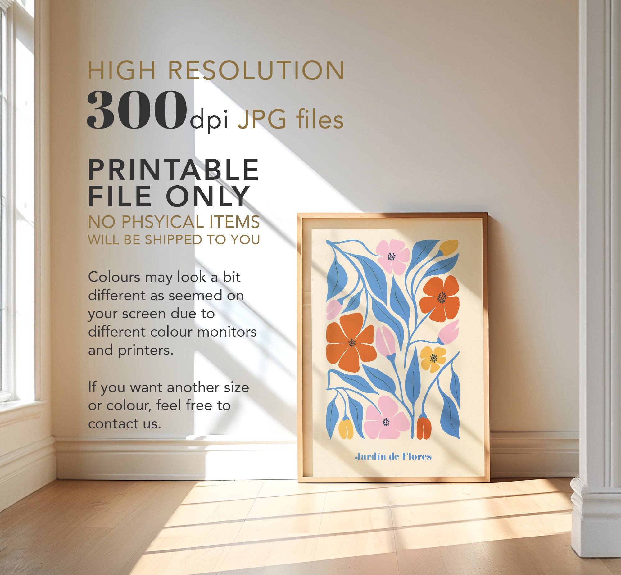 Abstract Floral Print, Printable Botanical Wall Art, Colourful Print ...