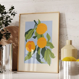 Pfirsich Obstmarkt Print: Trendy Küche Wandkunst (Digitaler Download)
