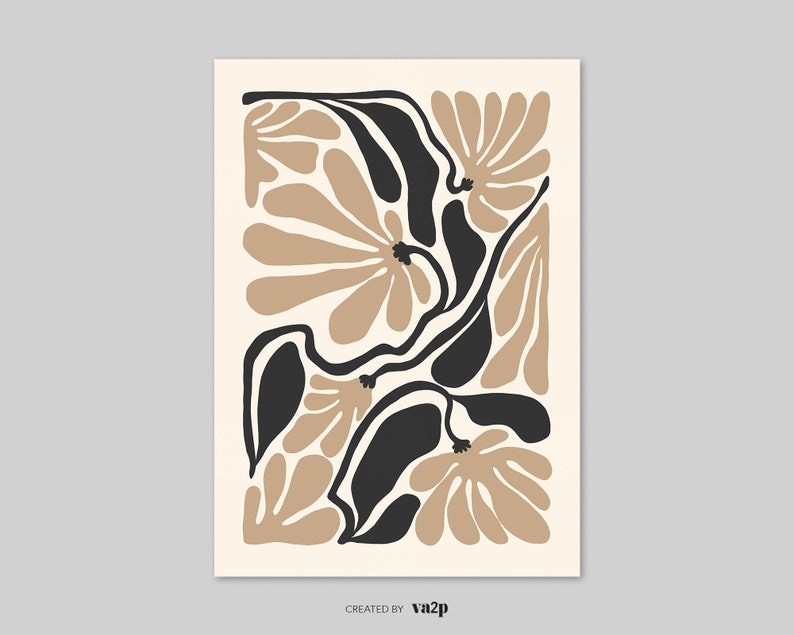 Boho abstrakt blomtryck, svartbeige blommig väggkonst, vintage konsttryck, boho utskrivbar konst, botanisk affisch, digital nedladdning bild 10