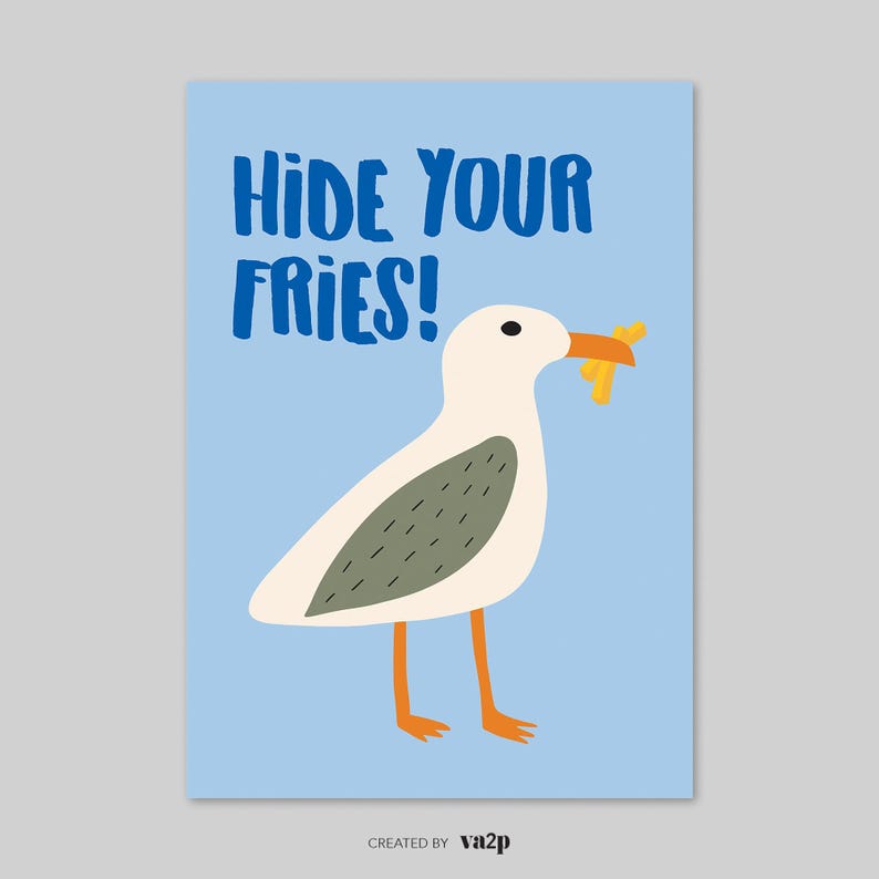 Funny Seagull French Fries Print, Coastal Beach House Art (Digital Download) image 10