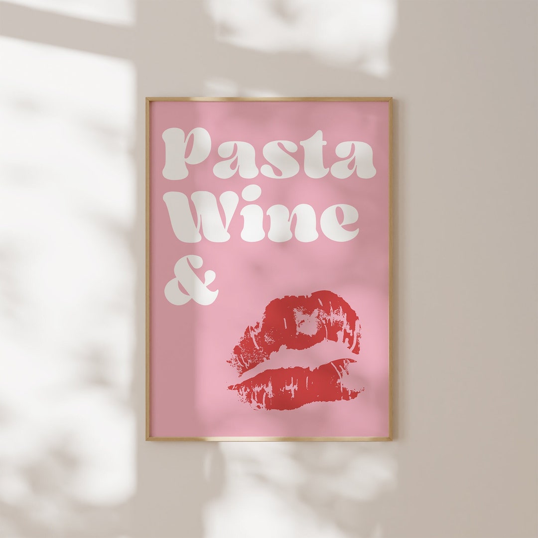 Past Wine & Kisses Poster, Modern Kitchen Poster, Trendy Wall Art