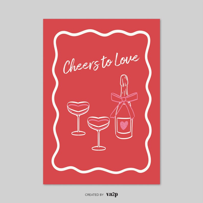 Valentinstag Barwagen Dekor, Prost auf die Liebe Print, Cheers Poster, Valentinstag Druck, Girly Zimmer Dekor, digitaler Download Bild 10