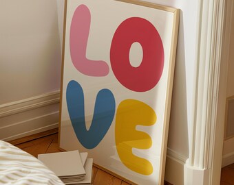 Impresión de amor colorida: póster tipográfico retro (descarga digital)