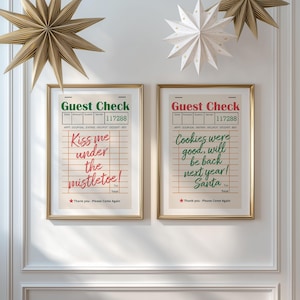 Guest Check Print Set of 2, Christmas Wall Art, Holiday Decor, Christmas Wall Art Set, Rating Sign, Mistletoe Poster, Digital Download