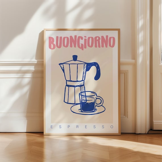 Printable Kitchen Wall Art, Modern Coffee Poster, Digital Download, Moka Pot Espresso Art Print, Bar Cart Italian Print, Kitchen Wall Decor
