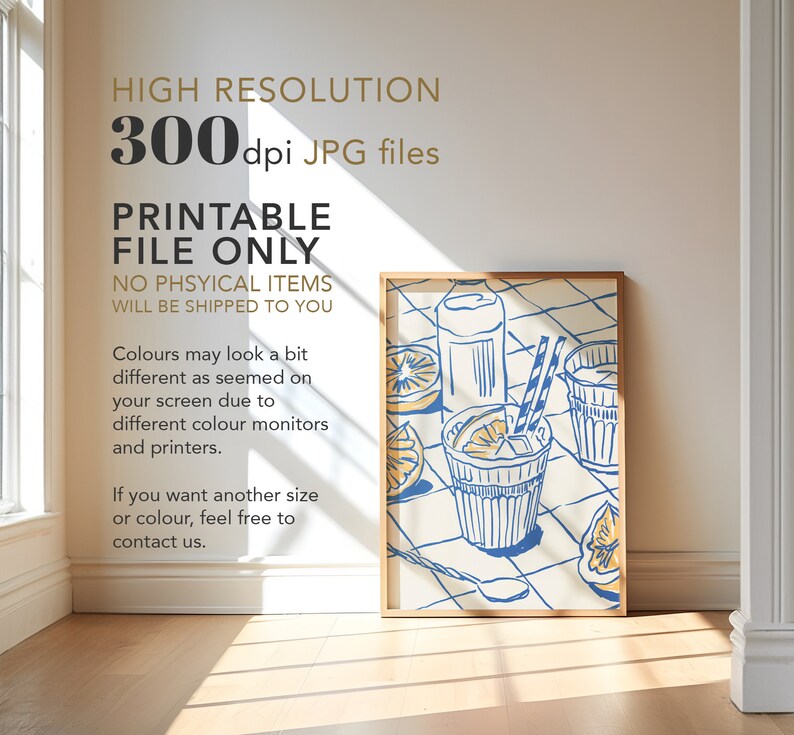 Może przedstawiać: Cyfrowy plik do wydruku z minimalistyczną ilustracją liniową szklanki z lemoniadą, cytrynami i dzbanem na szachownicy. Tekst "HIGH RESOLUTION 300dpi JPG files PRINTABLE FILE ONLY NO PHYSICAL ITEMS WILL BE SHIPPED TO YOU" jest wydrukowany na białym tle.