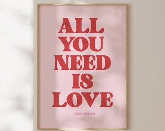 Liebe und Essen Druck, rosa Typografie, trendige Wohnheim Dekoration (digitaler Download)