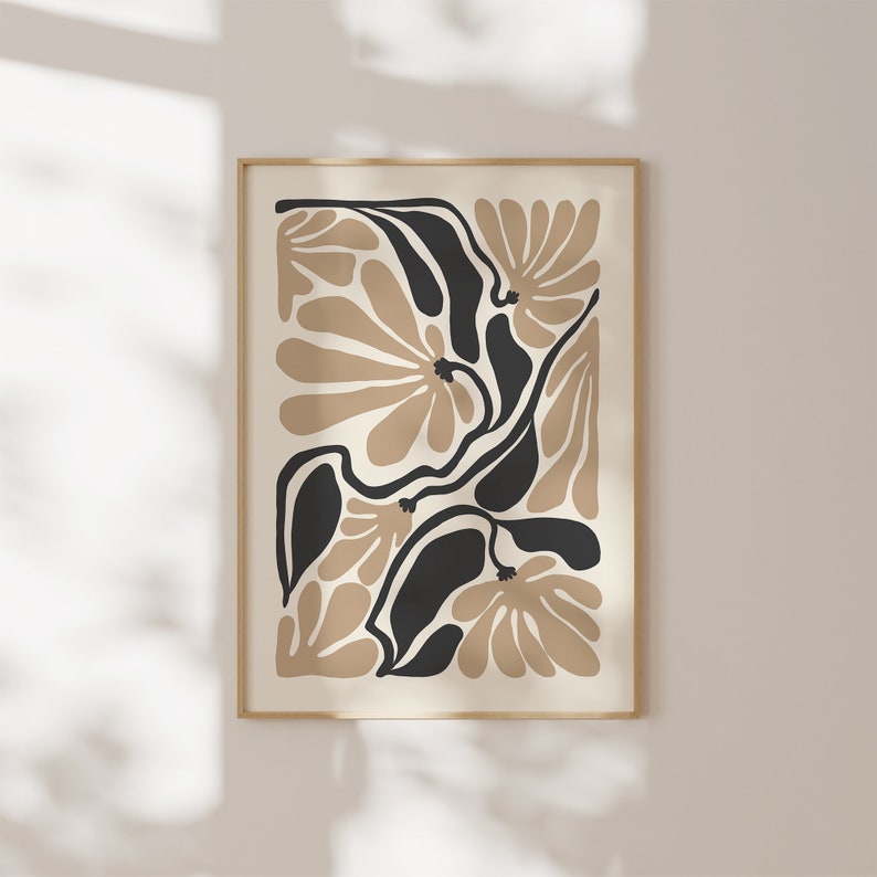 Boho abstrakt blomtryck, svartbeige blommig väggkonst, vintage konsttryck, boho utskrivbar konst, botanisk affisch, digital nedladdning bild 6