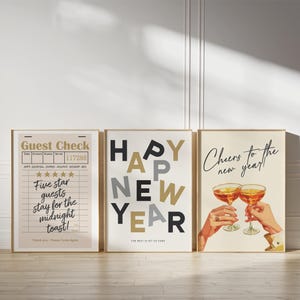 New Years Eve Printable Set of 3, Bar Cart Decor, Cheers Print, Guest Check Print, NYE Decor, New Years Eve Decoration, Digital Download