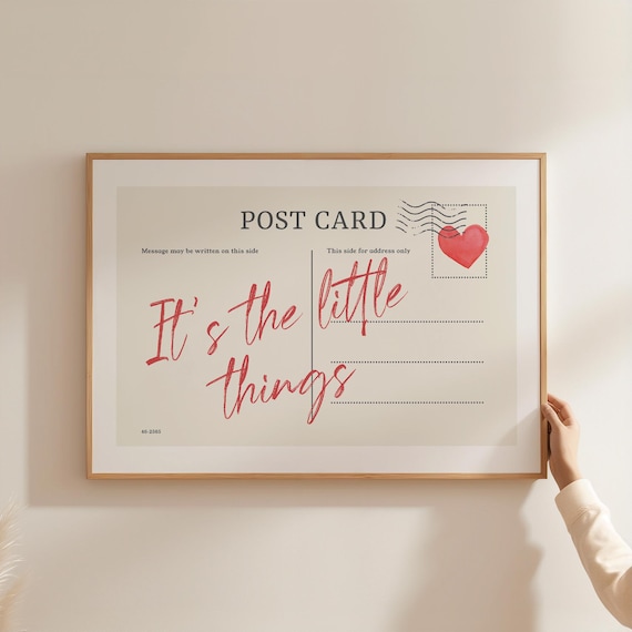 It's The Little Things Print, Love Post Card Print, Vintage Style Wall Art, Cute Aesthetic Home Decor, Love Quote Wall Art, Digital Download