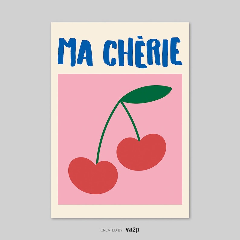 Cherry Poster, Ma Cherie Print, Retro Wall Art, 70s Funky Wall Decor, Digital Download, Cherry Wall Art, Trendy Wall Art, Aesthetic Print image 10