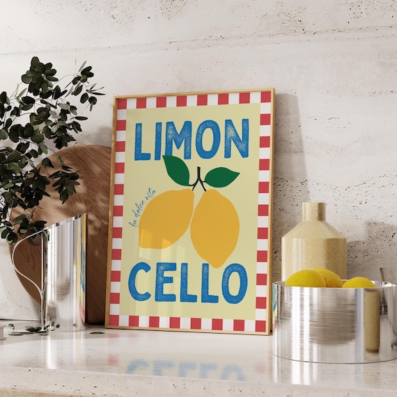 Limoncello Italian Cocktail Art Print, Trendy Lemons Poster, Retro Kitchen Wall Art, La Dolce Vita Poster, Bar Cart Decor, Digital Download