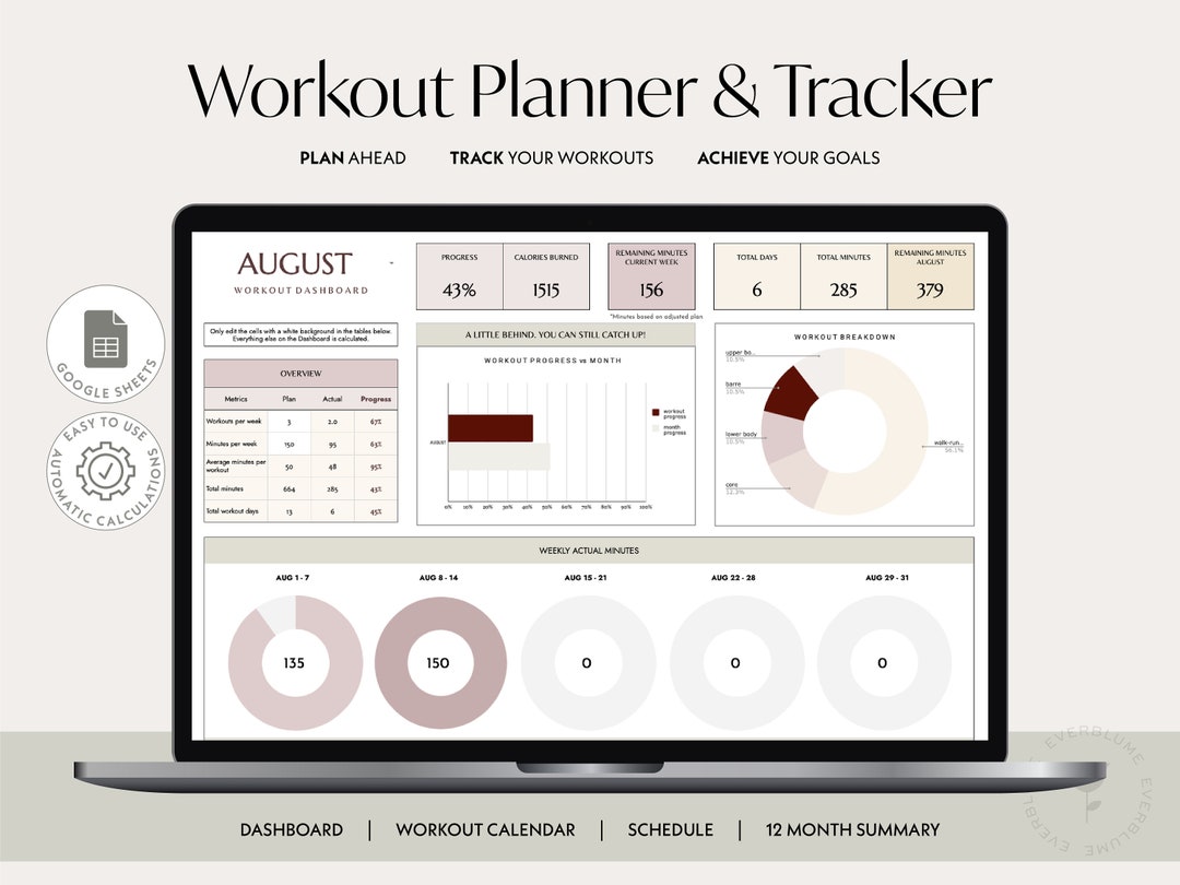 WORKOUT TRACKER Google Sheets Template Workout Planner, Monthly Workout WORKOUT TRACKER Google Sheets Template Workout Planner, Monthly Workout