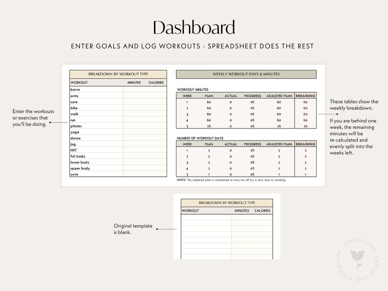 WORKOUT TRACKER - EXCEL Spreadsheet | Workout Planner, Monthly Workout ...