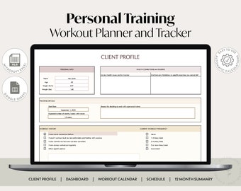 MODÈLE DE FORMATION PERSONNELLE - Comprend des feuilles Google et Excel | Moniteur d'entraînement client, planificateur d'entraînements, journal d'entraînement mensuel, suiveur d'activité physique