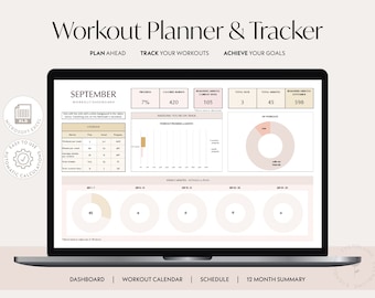 Modèle Excel de suivi de l'entraînement, planificateur de remise en forme mensuel (téléchargement numérique)