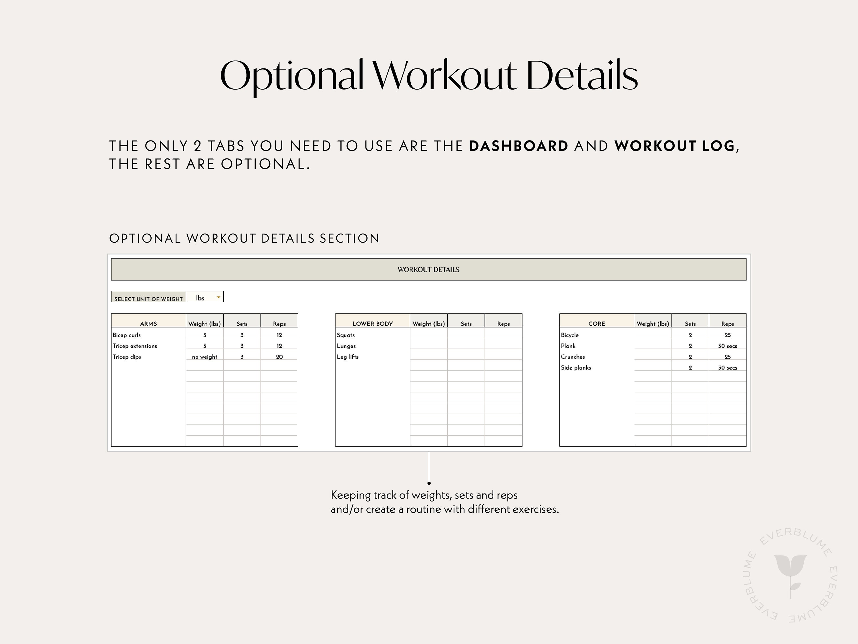 WORKOUT TRACKER Excel Spreadsheet Workout Planner, Monthly Workout Log