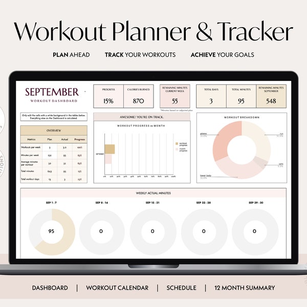 WORKOUT TRACKER Google sheets | Workout Planner, Monthly Workout Log, Fitness planner spreadsheet template, Fitness tracker, Pretty in Pink