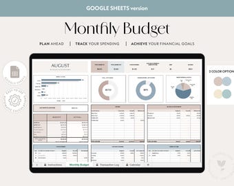 Modèle de budget mensuel Google Sheets : suivi des dépenses, calendrier des factures (téléchargement numérique)