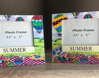 Summer Hot Air Balloon Photo Frame 3.5x5, Colorful Picnic Picture Frame, Seasonal Home Decor, Cute Gift for Her or Family, Cottagecore