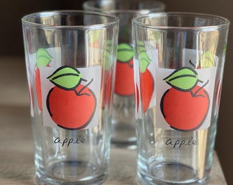 Vintage Firna drinking glass with Apple motif set of 3, vintage fruit glass