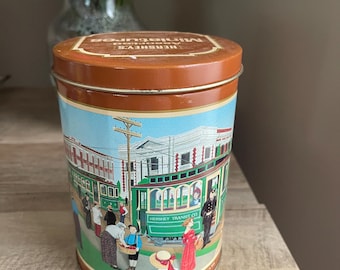 Vintage Hershey’s Chocolate Tin Canister, Hershey Transit Co Trolley Scene, Collectible Candy Tin, Milton Hershey Memorabilia Decor