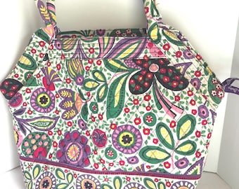 Vera Bradley Viva La Vera Shoulder Bag, Colorful Floral Pattern Purse, Quilted Fabric Handbag, Vintage Vera Bradley Bag