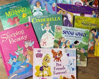 Vintage Disney Princess Books, Cinderella Snow White Sleeping Beauty Mermaid