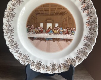 Vintage Last Supper Plate First Edition Warranted 23k gold, religious decor, Christian gift