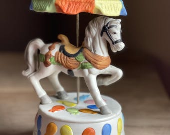 Vintage Horse Ceramic Carousel Music Box (WORKS), vintage music box
