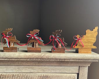 Vintage House of Lloyd Christmas Around the World wood Santa and Reindeer candle holders
