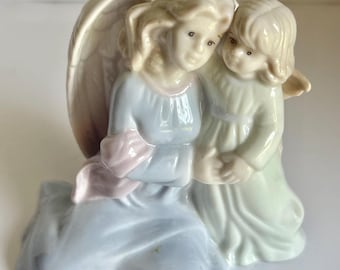 Vintage Russ Berrie Angel and Child Porcelain Figurine, Guardian Angel Decor, Collectible Religious Home Decor