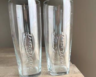 Bud Light Vintage Beer Pint Glasses Set of Two Embossed Bar Tumblers Retro Breweriana Man Cave Gift Idea