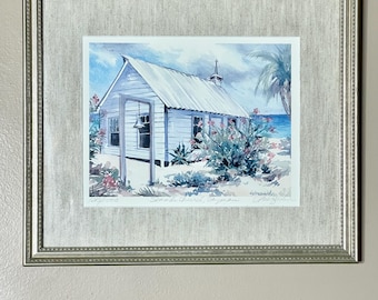 Lois Brezinski Seaside Church Cayman Print, Signed Limited Edition 1215/1500, Framed Caribbean Coastal Wall Art