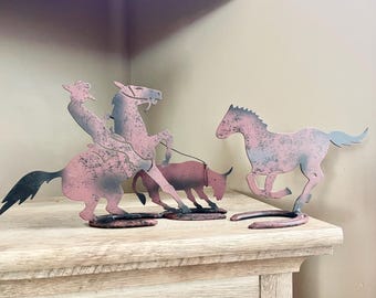 Diamont Opony metal art, western cowboy gift, rustic wrangler metal sculpture, farmhouse metal decor