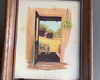 Vintage Bruce Glen & Carmel framed wall art rustic farmhouse window scene cottagecore home decor